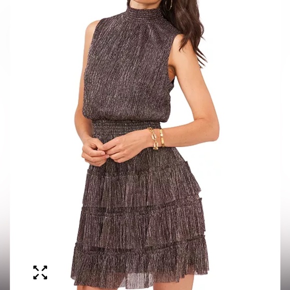 MSK Dresses & Skirts - MSK Metallic Smocked Tiered Mock-Neck Sleeveless‎ Dress